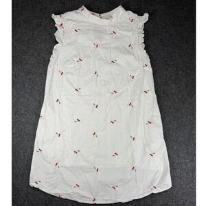 Ellison White Cherry Embroidery Sleeveless Dress Ruffle Mock Neck Womens M